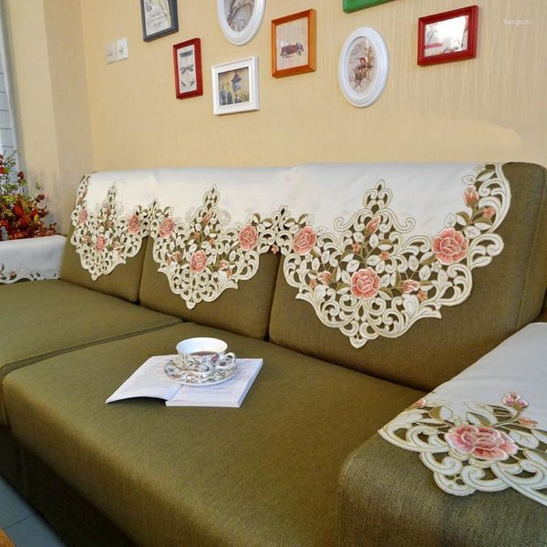 Housses de chaise, série Roses pêche, tissu Rural, broderie chinoise, housse de canapé, serviette, coussin arrière d'un rotatif