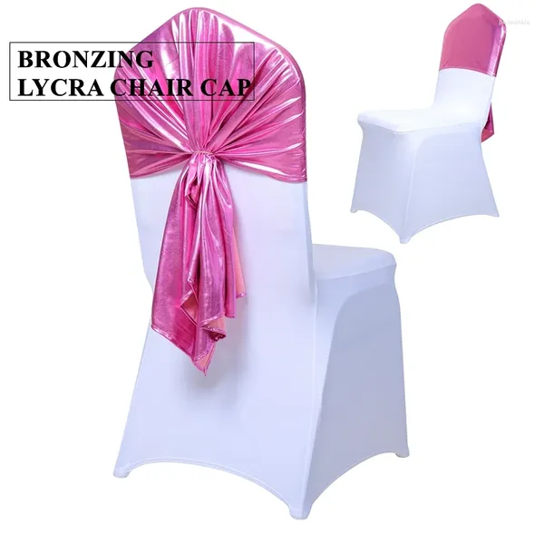 Cubiertas de silla Color rosa Mettalic Bronzing Spandex Tap Cover Lycra Stretch Hood for Wedding Event Decoration