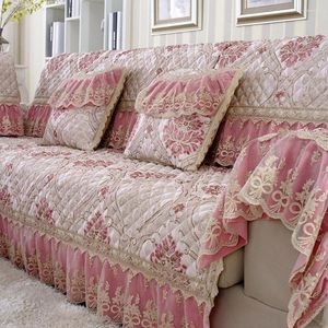 Housses de chaise rose luxe lin coton housse de canapé Jacquard dentelle épissage housses modulaires serviette antidérapante taie d'oreiller