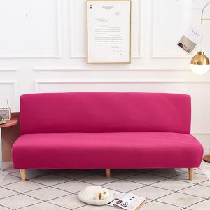 Stoelbedekkingen Roze vaste kleur vouwbank bedekking zonder armleuning spandex elastische decoratieve stoelmeubels bank voor woonkamer