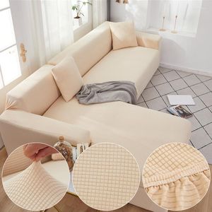 Stoelhoezen geruite maïs fleece stof beige bankkap voor woonkamer massieve kleur all-inclusive moderne elastische hoek bank slipcover 45012