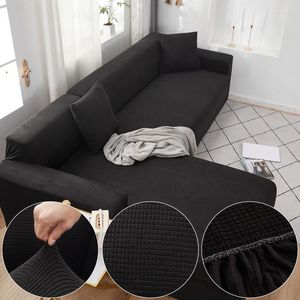 Housses de chaise Plaid Maïs Polaire Tissu Noir Housse De Canapé Pour Salon Couleur Unie Tout Compris Moderne Élastique Coin Canapé Housse 45012