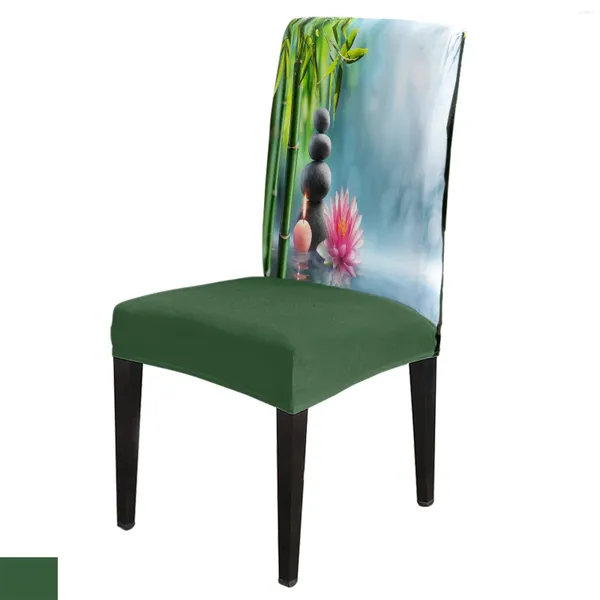 Couvre-chaise plante bambou Lotus pierre bougie salle à manger couverture cuisine extensible Spandex siège housse pour banquet fête de mariage