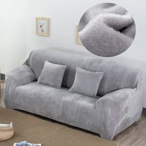Housses de chaise en tissu peluche housse de canapé tissu de velours housses épaisses garder au chaud couvertures meubles protecteur polyester anti-poussière solide gris 231023