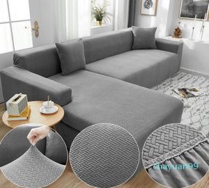 Stoelhoes Polar Fleece Fabric Gray Sofa Cover voor woonkamer vaste kleur Allinclusive moderne elastische hoekbank Slipcover 27663402
