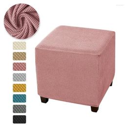 Stoelbedekkingen Polar Fleece Square Ottoman Elastische voetsteun SLIPCOVER STRETTE Kruk Kruk Keerkamer Furniture Protector Housse Pouf