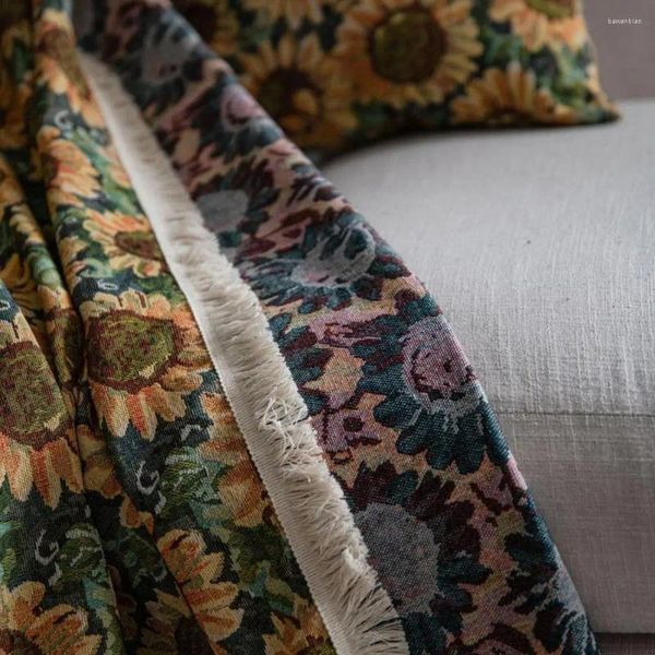 Cubiertas de silla Cubierta de sofá de algodón de poliéster Protector de muebles de granja vintage con patrón exquisito para forma de L Universal