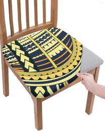 Couvre-chaise Couvre la texture ethnique polynésienne coussin de siège jaune Stretch Couvre à manger Hleve
