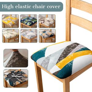 Stoelhoezen Gedrukte Spandex Elastic Cover Square Dining Seat Anti-Dirty Washable Cushion Stool Universal voor alle seizoenen