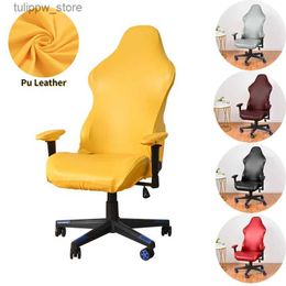 Housses de chaise Housse de chaise de bureau en cuir PU housses de chaise élastiques housse de fauteuil de couleur unie pour chaises de jeu d'ordinateur salle de jeux d'étude L240315