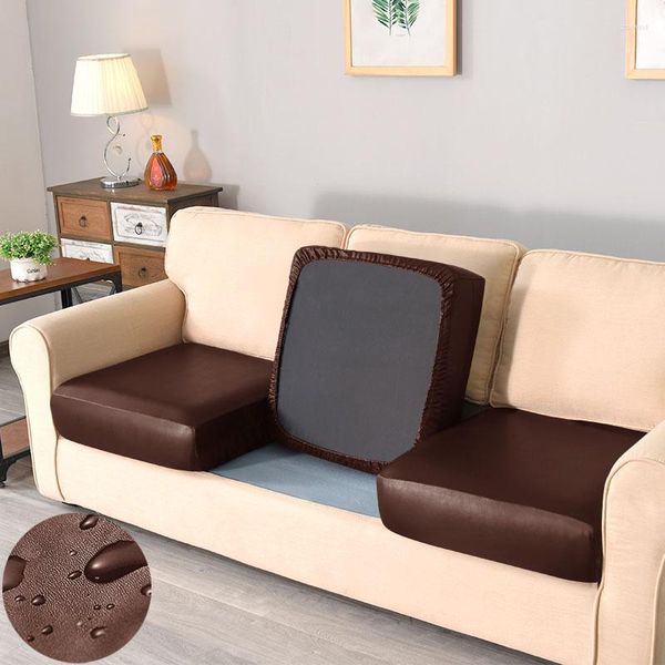 Cubiertas de silla PU Cuero Impermeable Sofá Funda de cojín Todo incluido Estiramiento para sala de estar Protector de muebles Slipcover 3 plazas