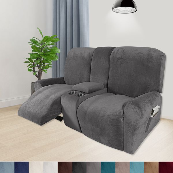 Housses de chaise Canapé inclinable 2 places avec porte-gobelet Velours Stretch Causeuse Housses Console centrale 230413