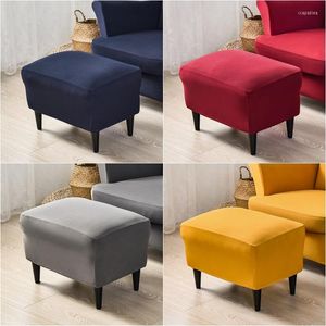 Housses de chaise Rectangle pouf tabouret Spandex couverture tout compris repose-pieds protecteur de meubles canapé housses couleur unie