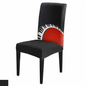 Couvre-chaise Couvre les clés de piano rouge et noir pour restaurer la couverture de siège extensible en spandex pour la fête de cuisine de cuisine de mariage