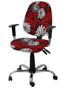 Couvre-chaise Red Black Flower Chrysanthemum Couvre d'ordinateurs de fauteuil élastique Souplage de bureau amovible Sabver à couverture divisée