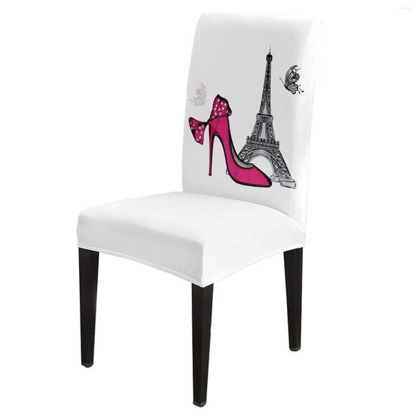 Housses de chaise rouge talons hauts tour Eiffel papillon couverture blanche salle à manger Spandex Stretch siège maison bureau décor bureau étui ensemble