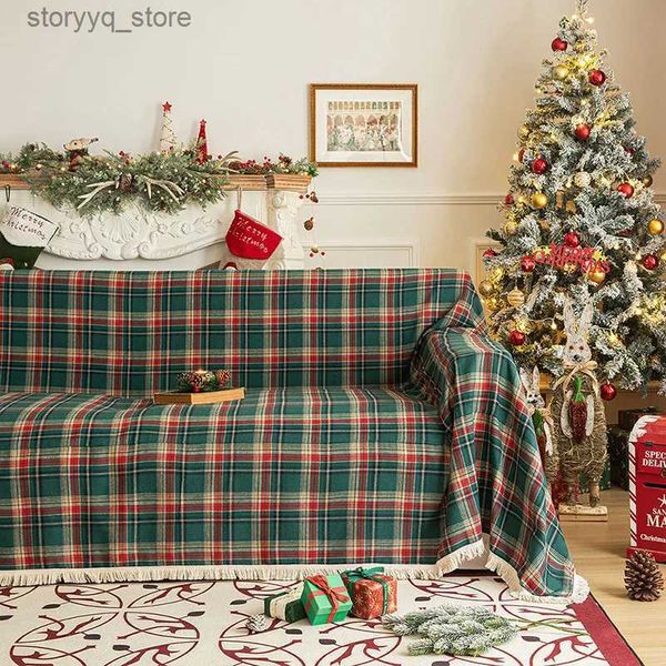 Fundas para sillas Funda de sofá a cuadros rojos Decoraciones navideñas Sofá Buffalo Check Seccional para perros Gatos Rejilla negra Fundas de cojines para sofá de 3 plazas Q231130