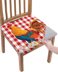 Couvre-chaise Couvre le plaid rouge Daisy Rooster Farm Cushion Stretch Stretch Dining Cover Covers for Home El Banquet Living Room