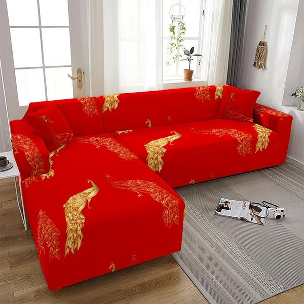 Housses de chaise imprimé rouge housse de canapé en forme de L pour salon Style chinois protecteur Anti-poussière élastique coin extensible