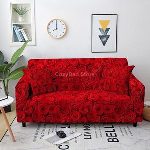 Stoelhoezen Red Rose Flower Elastische bank Cover Polyester Corner Funda Couch Slipcover Protector L Vorm nodig 2 PCS Bloemen Luxe