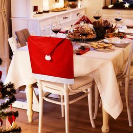 Couvre la chaise Red Santa Claus Hat Back Kitchen Dining Dining Cover pour les décorations de fête de fête de vacances de vacances de Noël