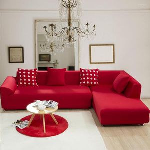 Housses de chaise housse de canapé d'angle élastique de couleur unie rouge pour salon housses de canapé extensibles universelles multi-taille