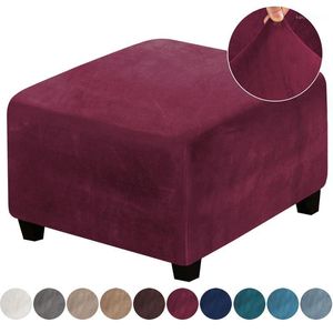 Stoelbekleding Red Velvet Ottoman Stool Slipcovers vierkante voet wasbare afwasbare afneembare bankafdekking Elastische voetenbankbeschermer