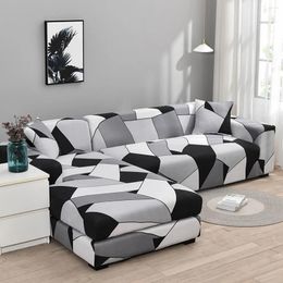 Cubiertas de silla cubierta de sofá resiliente para sala de estar geométrica en blanco y negro ángulo de mascota gris en forma de L 1 set