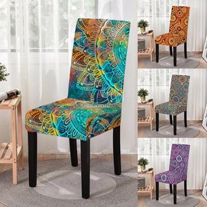 Stoelhoezen Retro Mandala Print Dining Cover Stretch Elastic Floral Printed Slipcovers stoel voor keukenkrukken Home Decor