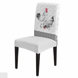 Couvre-chaise Retro Rooster Hen Texture Floral Dining Spandex Stretch Soupt Couvre pour Banquet de cuisine Banquet Party