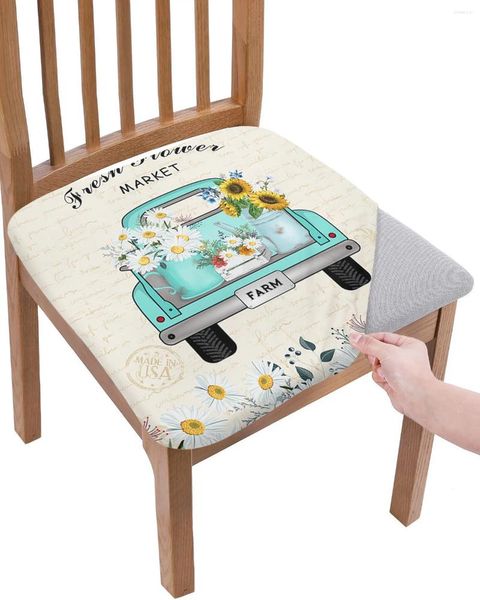 Couvercles de chaise camion rétro Daisy Sunflower Letter Soutr Cushion Stretch Dining Cover Covers for Home El Banquet Living Room