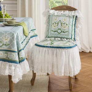 Housses de chaise Romantique Français Couverture Rétro Lumière De Luxe Table À Manger Personnalisé Doux Bleu Vert Coussin