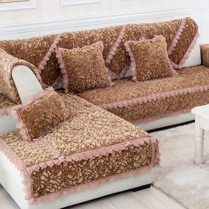 Housses de chaise Rose en peluche tissu canapé couverture dentelle antidérapant housse siège Style européen canapé serviette pour salon décor