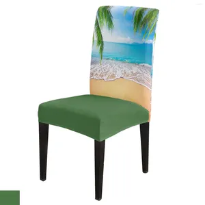 Cubiertas para sillas Sand Beach Waves Palm Trees Cover Set Cocina Comedor Estiramiento Spandex Funda de asiento para banquete Banquete de boda