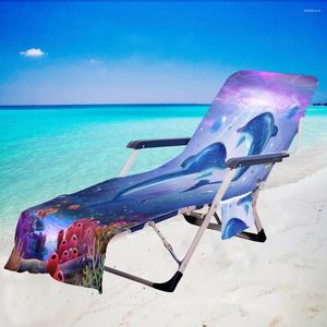 Couvre-chaise Couverture de plage d'été en mer avec poche latérale Microfibre Long Lounge Pliage Reclin Serviette