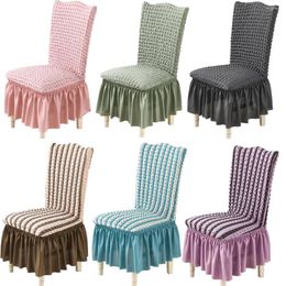 Stoelhoesjes Seersucker deksel met kanten rok slipcover Europese stijl El banket decor elastische stoel