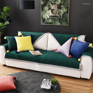 Housses de chaise courte en peluche, coussin de canapé à rayures, couleur unie, épaisse, antidérapante, en cuir, Style moderne, serviette universelle tout compris