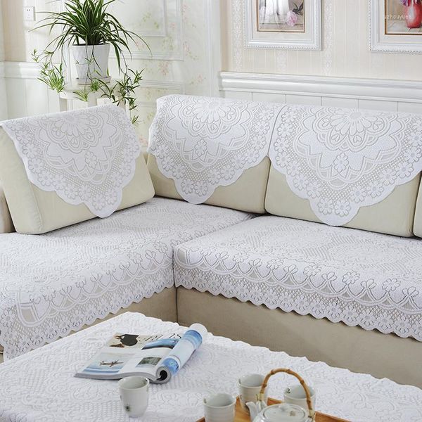 Housses de chaise, combinaison simple et moderne, couleur unie, en dentelle, serviette de canapé, housse de dossier, coussin en tissu blanc