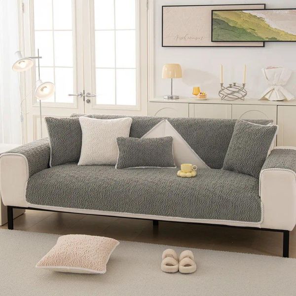Cubiertas de silla Simplicidad Rose Velvet espesado Toalla de sofá Invierno en forma de L cálida para Living Room Cushion Decoración sin deslizamiento Inicio