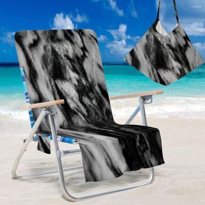 Housses de chaise Petite couverture de plage Black Tie Dye Summer Recliner Serviette en microfibre Bras avec poche latérale