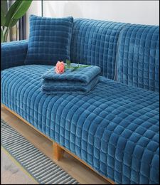 Stoelhoes sofa pluche niet -slip verdikt kussen flanellen bank cover universele vaste kleur stofdichte stoel 230113
