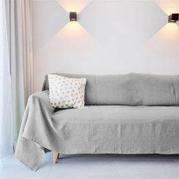 Stoelbedekkingen zachte deken vaste kleur zuivere linnen stof grijze bank cover multifunctionele slipcover voor woonkamer banken home decor