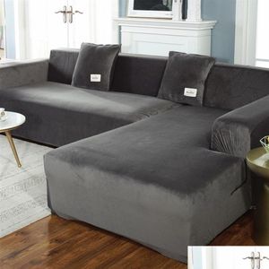 Cubiertas de silla Sofá de esquina de color sólido Ers para sala de estar Elástico Spandex Slipers Couch Er Stretch Toalla L Forma Necesita comprar 2P Homefavor DH1QZ