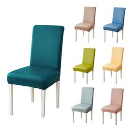 Housses de chaise Couverture de dossier en cuir artificiel PU de couleur unie pour salle à manger élasticité imperméable à l'eau El couverture de siège de bureau de mariageChair