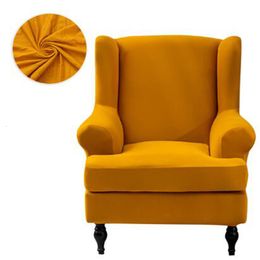 Stoelbedekkingen vaste kleur hellende arm King rug rug elastische fauteuil wingback vleugel sofa stretch protector slipcover 230413