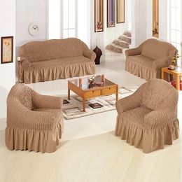 Housses de chaise de couleur unie, couverture complète en tissu, jupe Seersucker élastique, quatre saisons, libération générale du sable