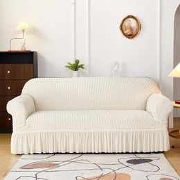 Couvre-chaises Le couvercle de canapé de couleur unie est utilisé pour le salon de type l-saison entièrement de qualité seersucker stretch polyester jupe