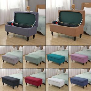 Stoelbedekkingen Solid Color Storage Ottoman rechthoek Elastische Bedide voetenbank Cover niet-slip Polar Fleece voetsteun Bank Bank Slipcover