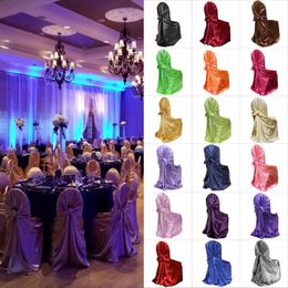 Stoelbedekkingen Solid Color Universal Self Tie Satin Protector Seat Slipcovers voor El Banquet Wedding 8pcschair