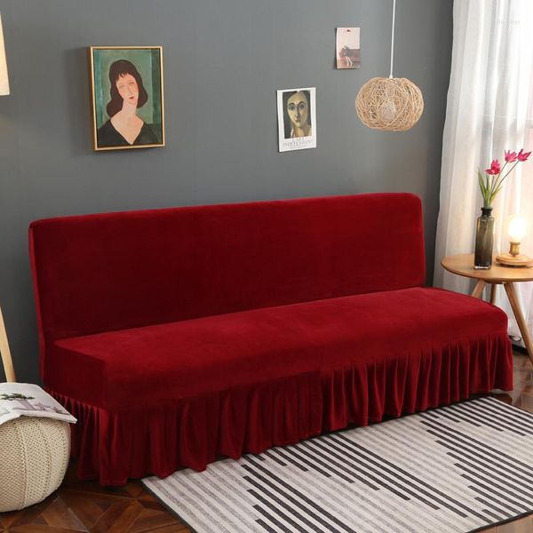 Fundas para sillas de colores sólidos, funda de sofá de invierno de lana para sala de estar, funda elástica, falda con volantes, sofá, rojo, verde, rosa y naranja